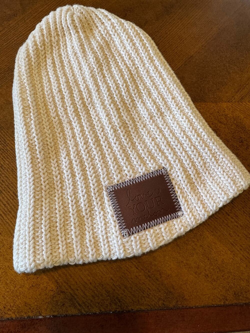 Love Your Melon Knit Beanie Cream Ribbed Winter Hat Unisex Neutral Slouchy Cap
